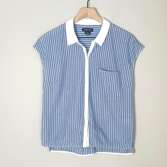 Trouve Striped Button Down Shortsleeve Top - Picture 1 of 6